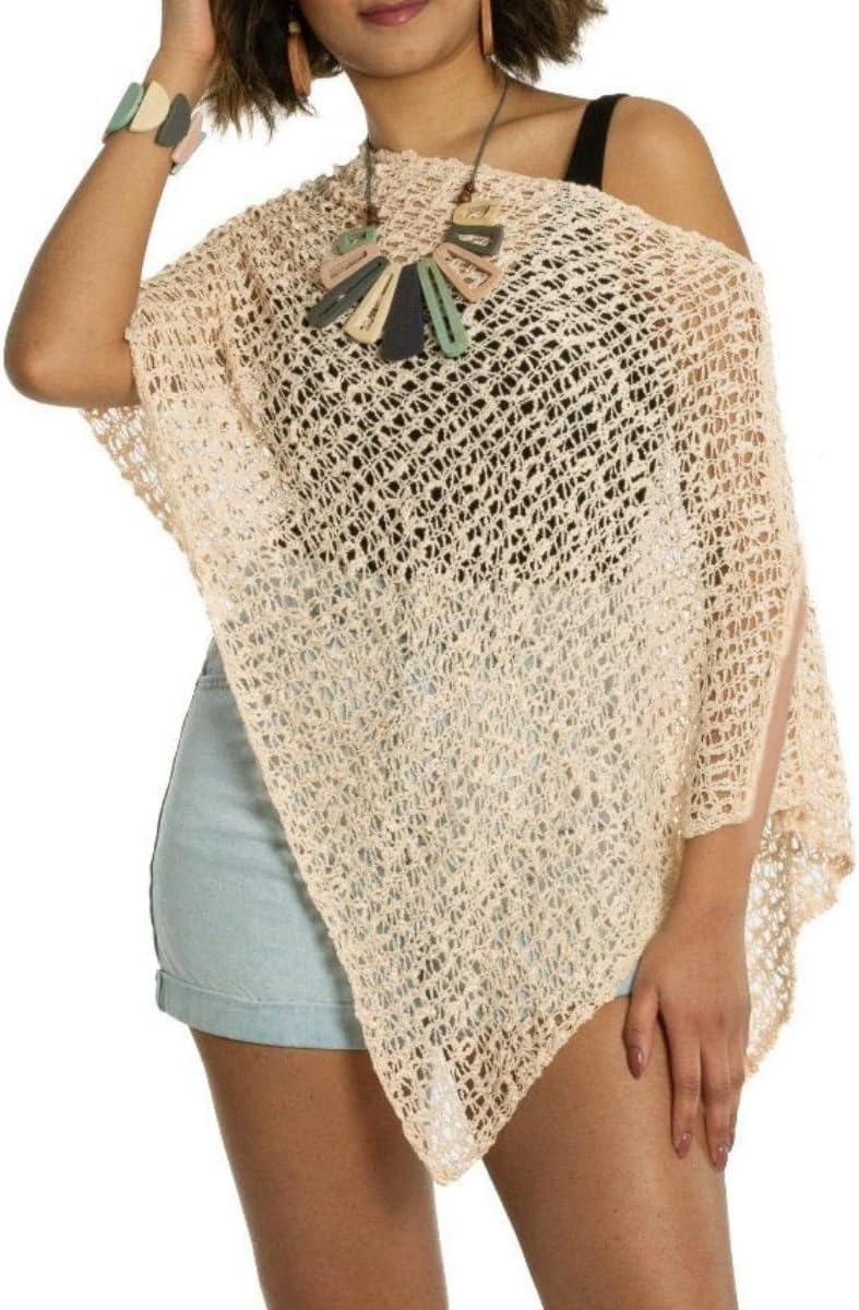 Argeousgor Women Sheer Poncho Top Lightweight Knit Crochet Shrug Bolero Mesh Batwing Sleeve Sweater Cover Up Beachwear - Image 2